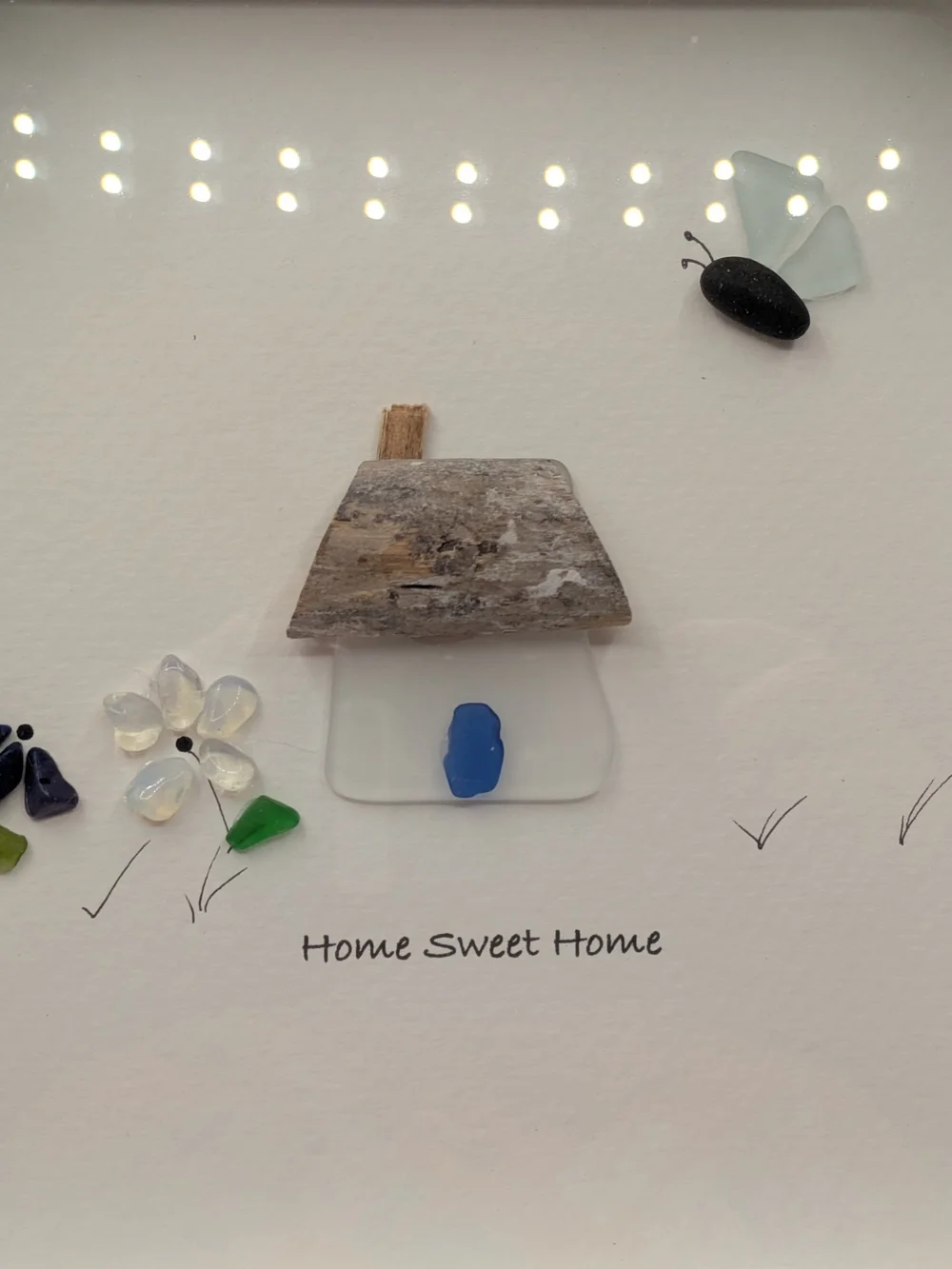 Home Sweet Home Framed Sea Glass Wall Art - White